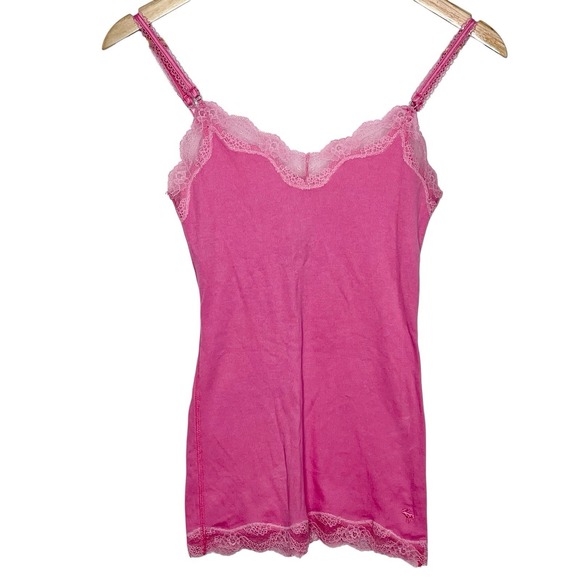 Abercrombie & Fitch Tops - Abercrombie & Fitch Y2K Lace Trim Cami Tank Top Pink Womens Small Coquette Moose